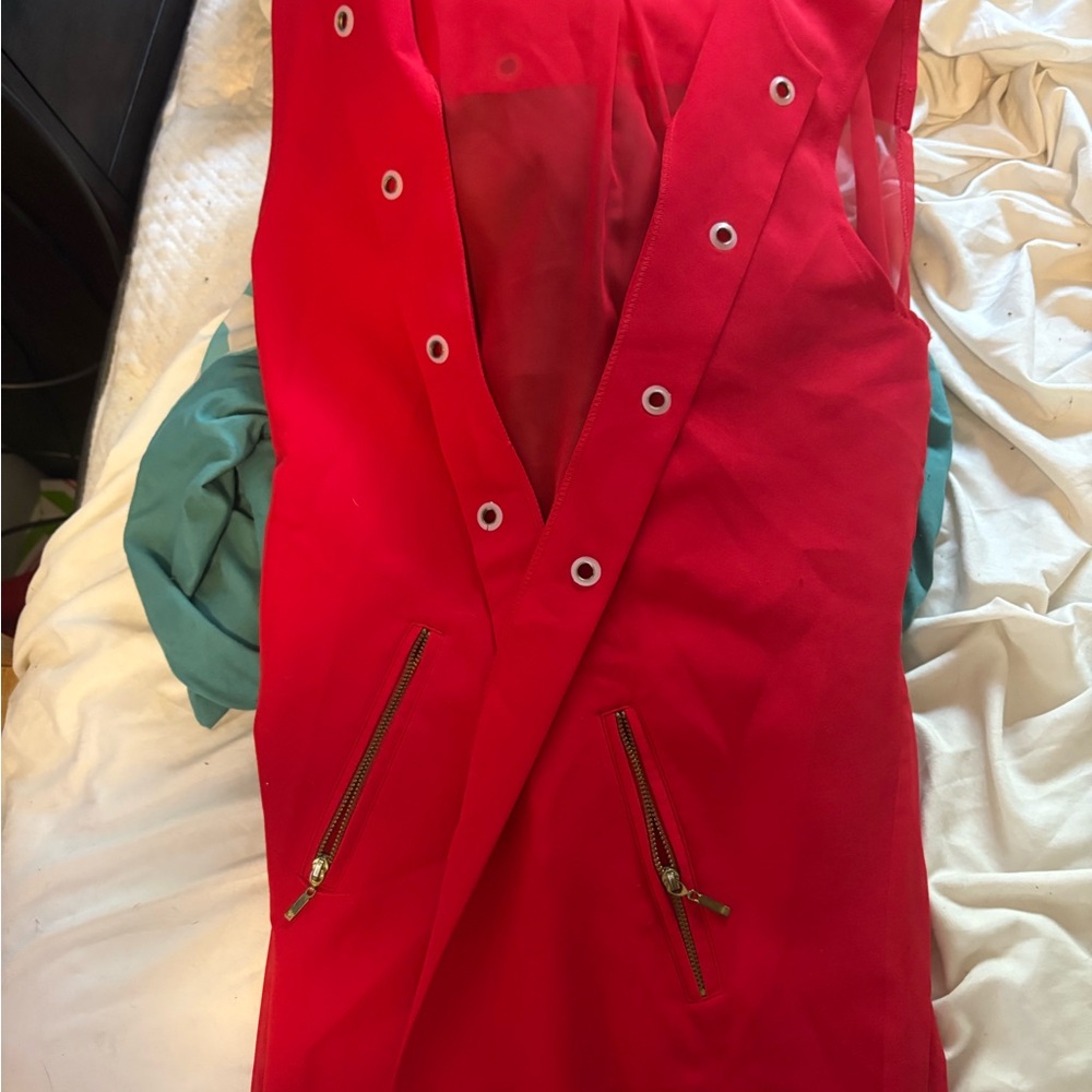 Stylish Red Blazer with Zipper Accents
